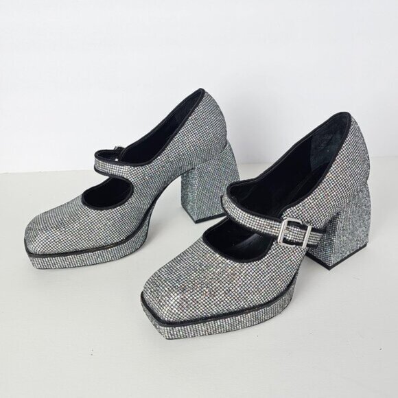 Gianni Bini Glittering Silver Mary Jane Heels - Picture 1 of 11